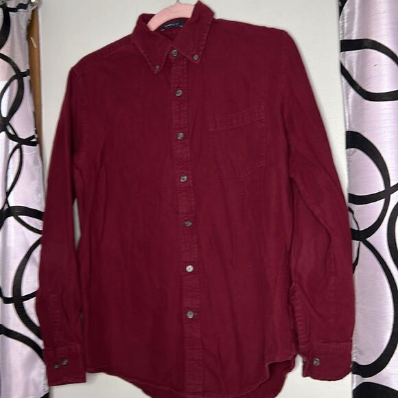 St Johns Bay SJB Maroon Solid Flannel Button Down Long Sleeve Shirt Small - Picture 5 of 9